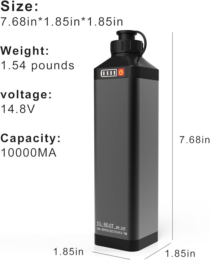Super Mini 14.8V 10000 mAh Electric Reel Battery. Aluminum Alloy Rustproof Case. Compatible with Daiwa & Shimano Electric Fishing rReels. High Performance and Reliable Power Supply
