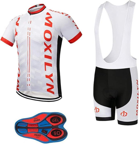 Men's Quick-Dry Cycling Jersey Set Road Bike Bicycle Shirt + Bib Shorts with 9D Gel Pad MTB Riding Clothing Kit