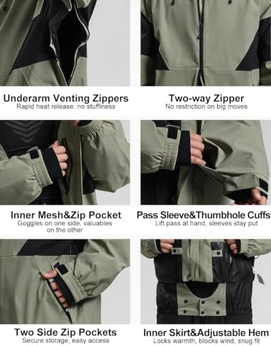 GSOU SNOW Mens Baggy Snowboard Jacket Waterproof Retro Ski Hoodie Insulated
