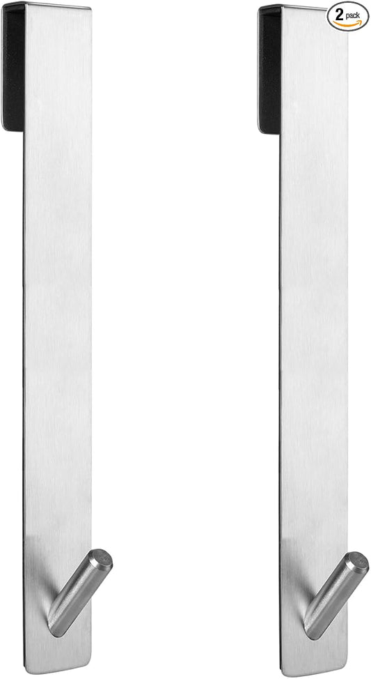 Simtive Extended Shower Door Hooks (10-Inch), Over Door Hooks for Bathroom Frameless Glass Shower Door, Towel Hooks, 2-Pack, Silver
