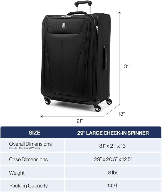 Travelpro Maxlite 5 Softside Expandable Luggage with 4 Spinner Wheels, Lightweight Suitcase, Men and Women, Shadow Grey, Checked-Large 29-Inch
