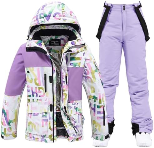Women's Ski Jackets and Bib Pants Set Windproof Waterproof Insulated Snowsuit