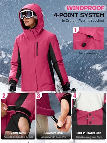 FREE SOLDIER Women's Waterproof Ski Snow Jacket Fleece Lined Warm Winter Rain Jacket with Hood Fully Taped Seams