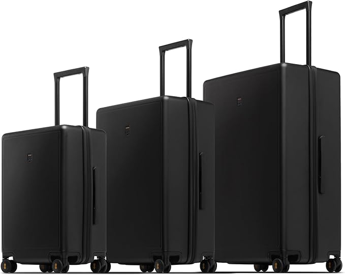LEVEL8 スーツケース 3点セット、20インチ機内持ち込み、24&28インチ預け入れ用ハードシェル、軽量で光沢のある質感、大型、スピナーホイールとTSAロック付き、3点セット（20/24/28）、ブラック