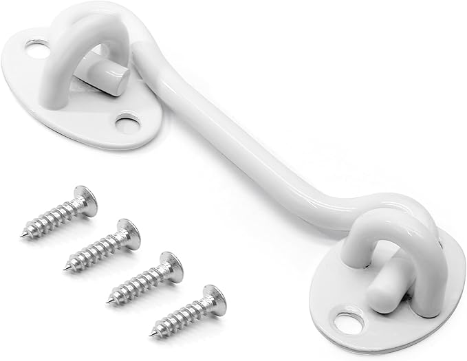 Biaungdo Heavy Duty Hook and Eye Latch, 4 Inch White Privacy Hook Barn Door Lock Easy Lock, Stainless Steel Gate Latch for Doors/Windows/Sheds/Gates/Fences/Closets/Cabinets, 1 Pack