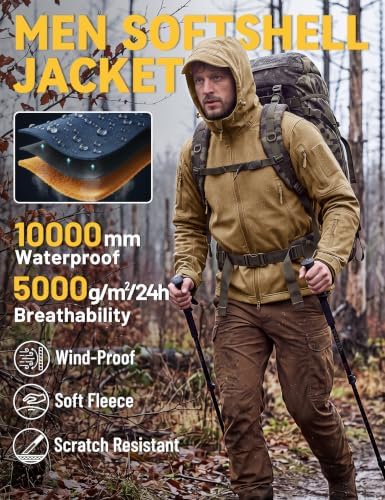 TACVASEN Men's Fleece Softshell Jacket Waterproof Winter Tactical Hooded