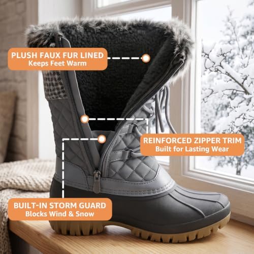 STQ Womens Winter Snow Boots, Waterproof Insulated Mid-Calf Duck Boots