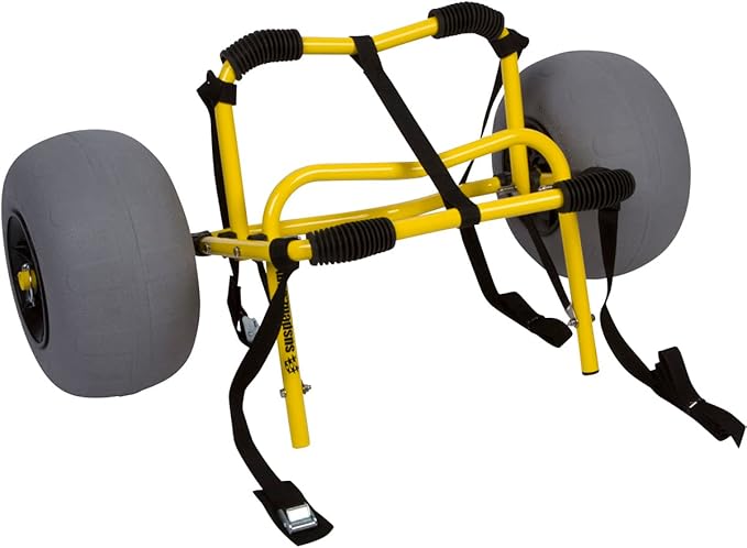Suspenz Kayak Beach Cart Trailer, DLX Canoe Trolley with Balloon Wheels Sand Tires and Straps, Yellow, Flat Platform, 22-7044