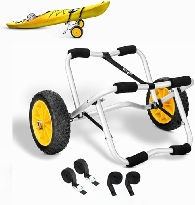 YES4ALL Kayak Cart U-Shape Aluminum, 200lbs Capacity Kayak Dolly with 4 Fixing Straps & Thick PU Wheels, Foldable Canoe Cart