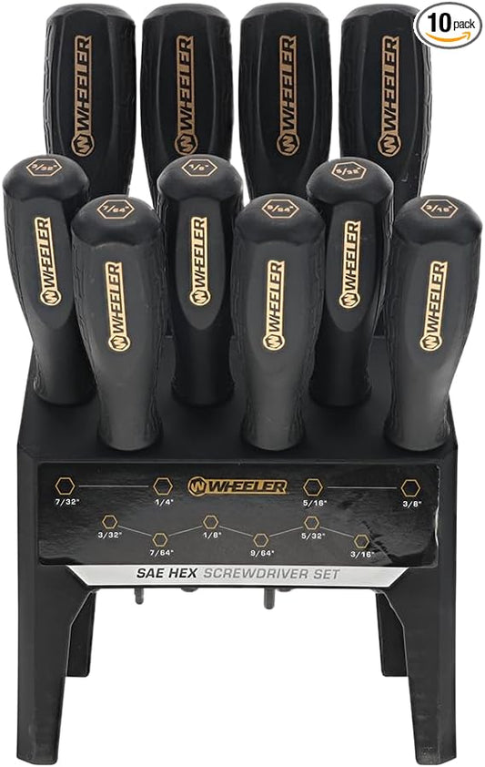 Wheeler 10 Piece SAE HEX Screwdriver Set with Multiple Sizes for Gunsmithing Rebuild and Maintenance