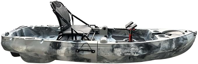 Brooklyn 8.0 Foldable Pedal Fishing Kayak by BKC, Compact Sit-on-Top Single Kayak with Pedal Drive, Sturdy Aluminum Seat, Rudder Steering, Storage