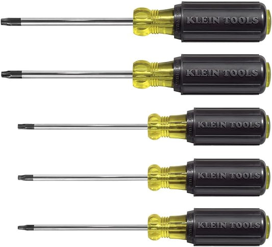 Klein Tools 19555 TORX Cushion Grip Screwdriver Set, Made in USA, T15, T20, T25, T27 and T30 Tip sizes, 5-Piece