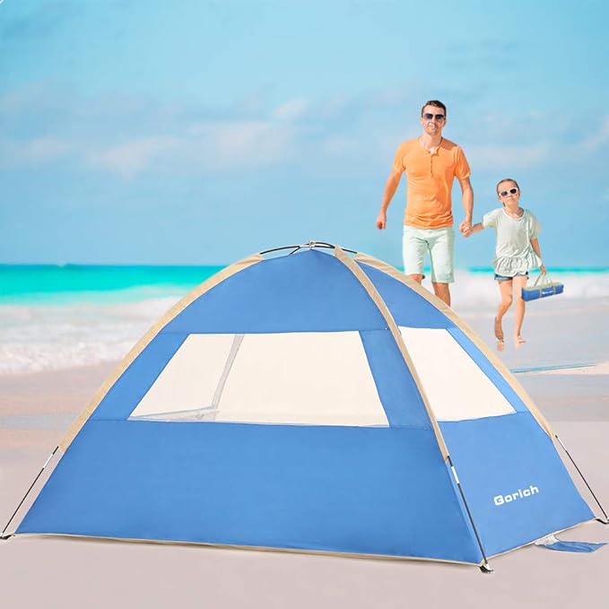 Gorich Beach Tent Sun Shelter for 3/4/6/8/10 Person with UPF 50＋ UV Protection, Lightweight & Easy Setup Beach Shade Canopy, Portable Beach Shade Tent Beach Cabana