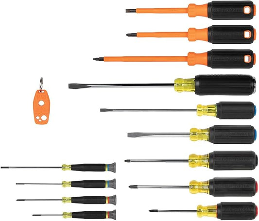 Klein Tools 85814 14-Piece Screwdriver Set, 4 Precision, 5 Standard Drivers with Color-Coded Handles, 3 Insulated Screwdrivers, 1 Demolition Driver, and Magnetizer