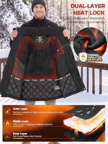 FREE SOLDIER Men's Winter Ski Snow Jacket Warm Fleece Lined Coats
