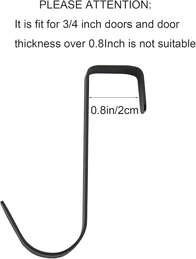 eywlwaar Over The Cabinet Door Single Hooks 5 Pack (Black) Fit for 3/4 inch Doors （Thickness Over 0.8Inch is Not Suitable