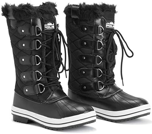 POLAR Womens Snow Boot Nylon Tall Winter Fur Lined Snow Warm Waterproof Rain Boot