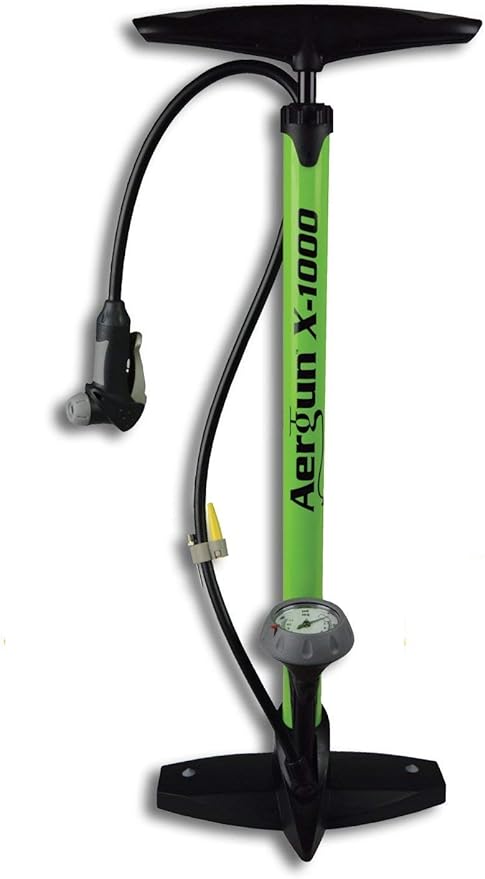 AerGun X-1000 Bike Pump – Unique AerTight Pump Head for Easiest use with Both Presta and Schrader Bicycle Pump Valves – Pressure Gauge – 160 PSI