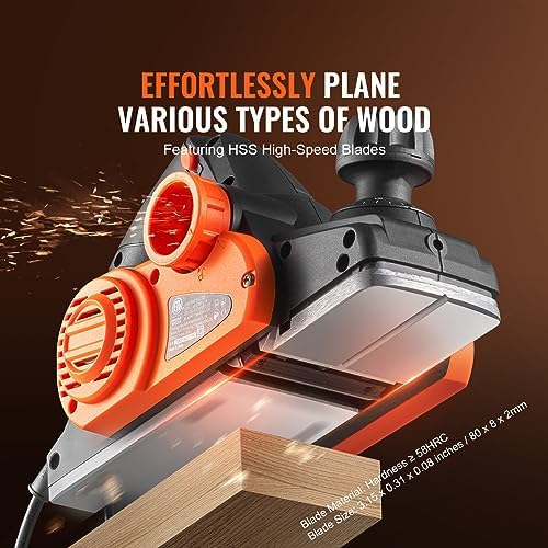 VEVOR Electric Hand Planer, 3-1/4-Inch Cut Width, 16500 RPM High-Speed Powerful Electric Handheld Planers for Woodworking, Wood Chamfer DIY, Smooth Finish Carpentry Tool, FCC-SDoC(710W)