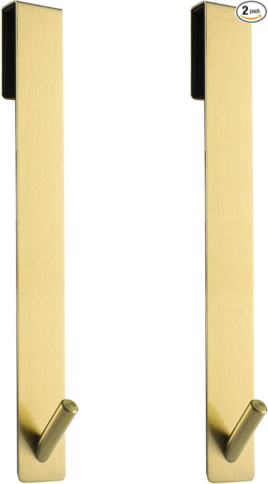 Simtive Extended Shower Door Hooks (10-Inch), Over Door Hooks for Bathroom Frameless Glass Shower Door, Towel Hooks, 2-Pack, Gold
