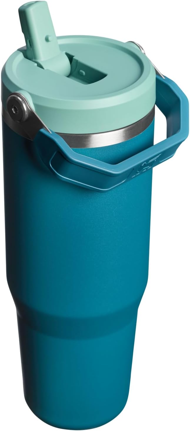 STANLEY IceFlow 2.0 フリップストロータンブラー ハンドル付き 20oz | ツイストオンリッド＆フリップアップストロー | 漏れ防止ウォーターボトル | 真空断熱ステンレス | BPAフリー | コースタルティール