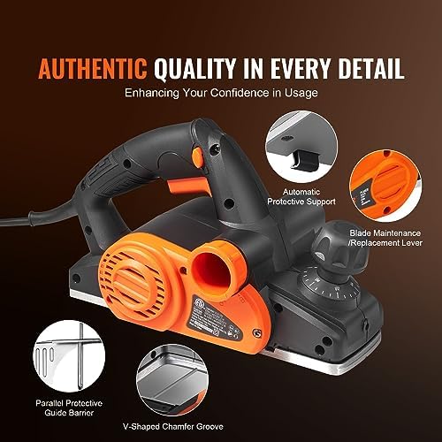 VEVOR Electric Hand Planer, 3-1/4-Inch Cut Width, 16500 RPM High-Speed Powerful Electric Handheld Planers for Woodworking, Wood Chamfer DIY, Smooth Finish Carpentry Tool, FCC-SDoC(710W)