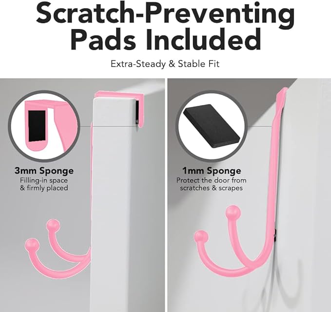 2-Pack Over The Door Hooks - with 2 Hang Heads & Snug Fit Pads Heavy Duty Hook for Hanging Coats, Towels, Caps & Robes - Elegant Matt Finish - No Drill Hanger Organizer - White