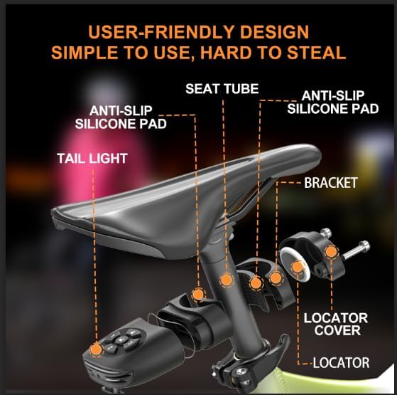 NUNET Brake Light Bike Locator GPS AirTag Anti-Theft 3-in-1 Smart Tail Light with Tracker, 105dB Alarm, Hidden AirTag Slot, Auto Brake Alert, IP65 Waterproof, Long Battery Life