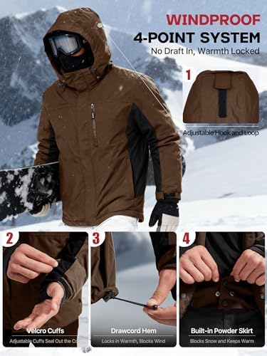 FREE SOLDIER Men's Winter Ski Snow Jacket Warm Fleece Lined Coats