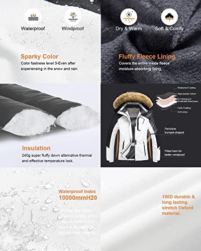 Pursky Women's Waterproof Ski Jacket Winter Snow Coats Fur Hooded Raincoat Parka
