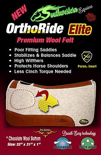Southwestern Equine OrthoRide Made in USA Premium All Wool Build up, Saddle Pad Western, Classic Contour Saddle Pad, Ortho Pad Horse Saddle Pad, Saddle Blanket, 30x30 & 31x32