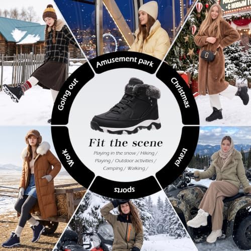 Littleplum Womens Snow Boots - Warm Fur Line Anti Slip Winter Short Boots Comfortable Lace Up Ankle Booties for Outdoor Hiking