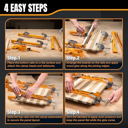 POWERTEC 16" Panel Clamps, 4-Way Pressure Cabinet Clamp Set with Storage Rack, Panel Glue-Up Clamps for Cutting Boards, Tabletops & Wood Panels (72436)