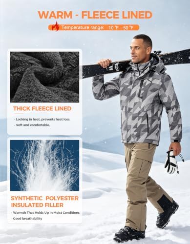 wantdo Men's Softshell Waterproof Polar Fleece Breathable Climbing Ski Coat