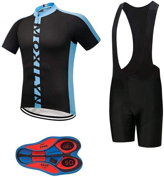 Men's Quick-Dry Cycling Jersey Set Road Bike Bicycle Shirt + Bib Shorts with 9D Gel Pad MTB Riding Clothing Kit