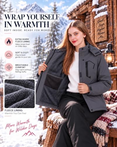 ELLSWOS Womens Winter Coats Waterproof Ski Jacket Warm Snow Raincoat