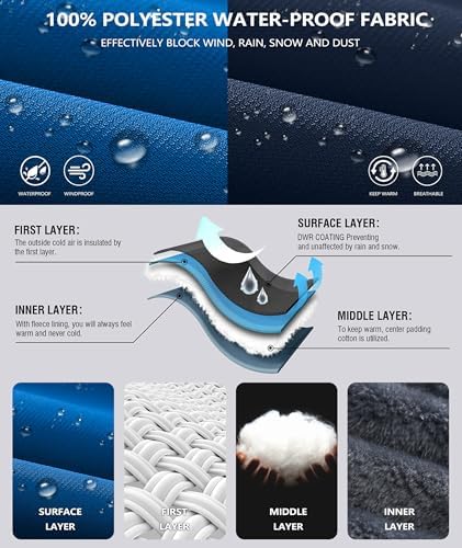 Mens Winter Jackets Waterproof Warm Fleece Ski Jacket with Hood Thermal Windproof Coat Zip Pockets