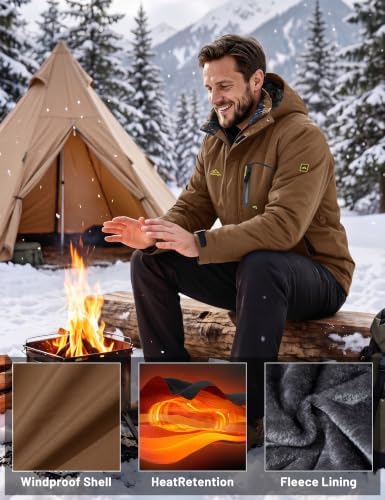 MAGCOMSEN Men's Winter Coats Water Resistant Ski Snow Jacket Warm Fleece Jacket Parka Raincoats With Hood Multi-Pockets