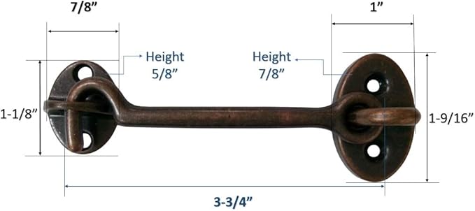 QCAA Heavier Duty Brass Door Hook Latch & Eye, 4", Antique Copper, 2 Pack, Made in Taiwan