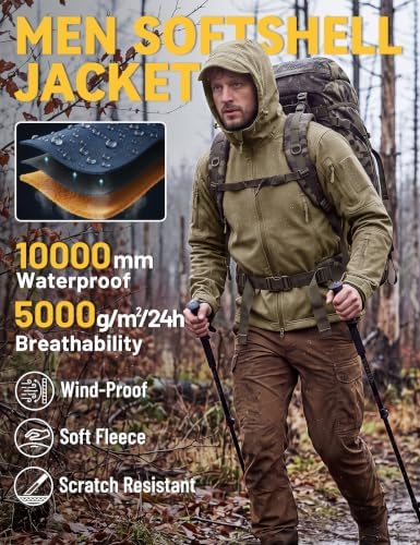 TACVASEN Men's Fleece Softshell Jacket Waterproof Winter Tactical Hooded