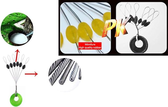 Rubber Fishing Bobber Stopper,6 in 1 Float Sinker Stops,Black Orange & Colorful Oval Cylinder,L M S Float Stop Available