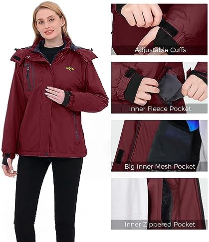 wantdo Women Hardshell Waterproof Windproof Insulated Ski Trekking Jacket