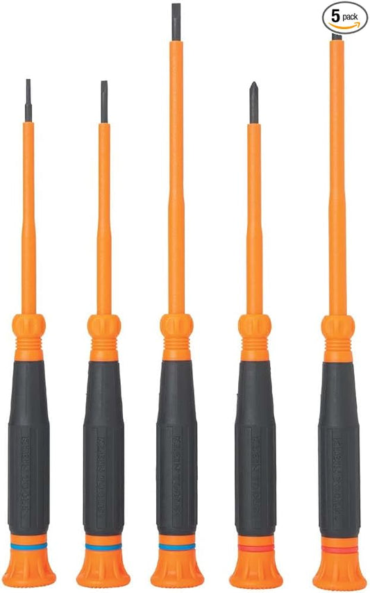 Klein Tools 85615INS Mini Precision Screwdriver Set, 1000V Rated Insulated Screwdrivers with (2) Phillips and (3) Slotted Tips, 5-Piece