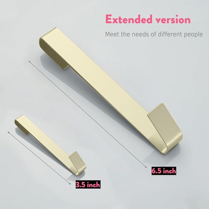 Extended Shower Hooks 6.5 in, Towel Hook, Over Glass Door Hook for Bathroom, Suits Frameless Glass Shower Door 0.39" (10 mm) Stainless Steel Gold, 3 Pack