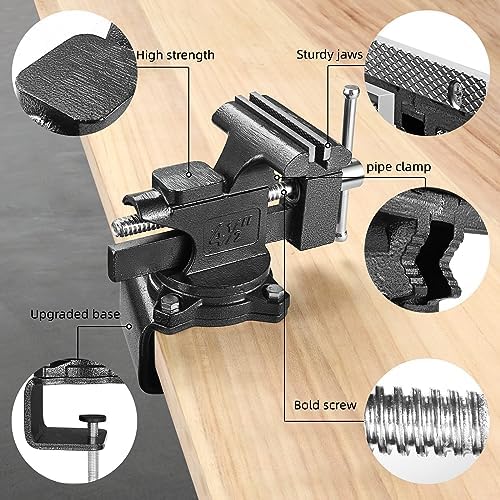 Bench Vise, 4-1/2" Table Vise For Workbench,2-in-1 Multi-Purpose Heavy Duty Bench Vice With Multifunctional Soft Jaws, 270° Swivel Base Home Vise for Woodworking,Home Workshop,Welding and DIY