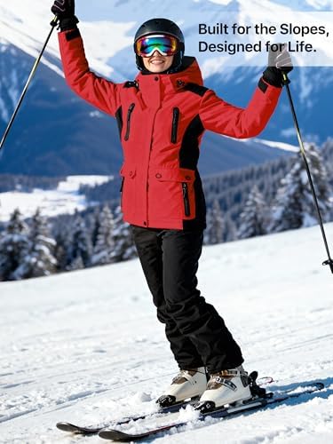 FREE SOLDIER Women's Waterproof Ski Snow Jacket Warm Fleece Lined Winter Rain Jacket with Hood Fully Taped Seams