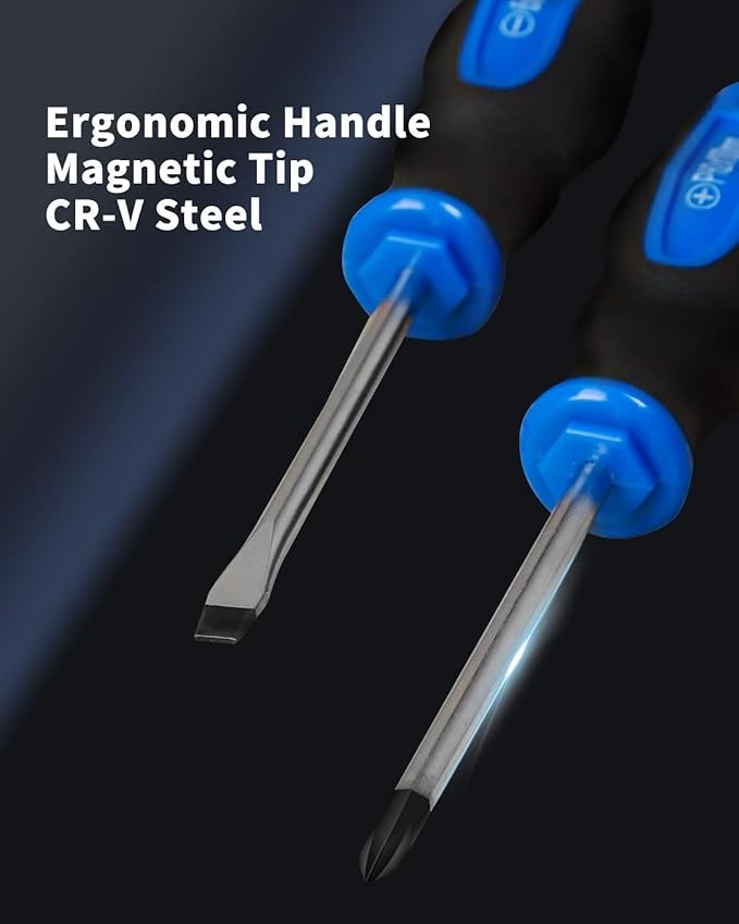 ROTATION 6PCS Magnetic Tip Screwdriver Set, 3 Phillips and 3 Flat, Professional Cushion Grip | 6-Piece Hand Tools Set