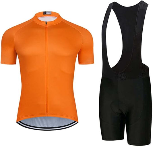 Men's Quick-Dry Cycling Jersey Set Road Bike Bicycle Shirt + Bib Shorts with 9D Gel Pad MTB Riding Clothing Kit