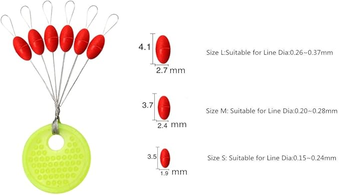 Rubber Fishing Bobber Stopper,6 in 1 Float Sinker Stops,Black Orange & Colorful Oval Cylinder,L M S Float Stop Available