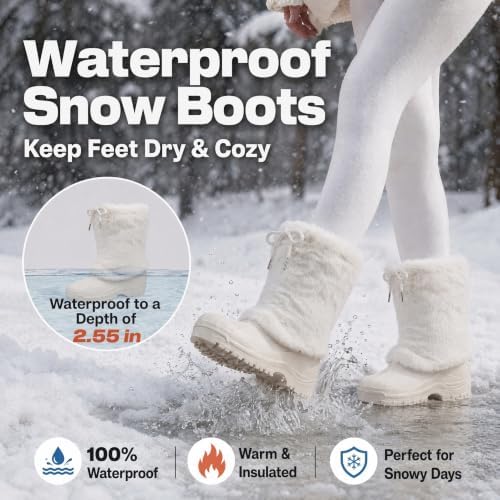 Waterfproof Snow Boots for Women Furry Fuzzy Faux Fur Duck Boots